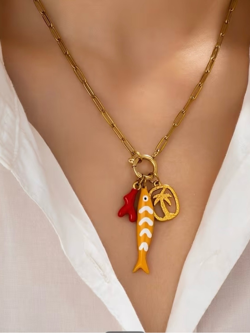 Gold Tone Chain Necklace with Sealife Charms